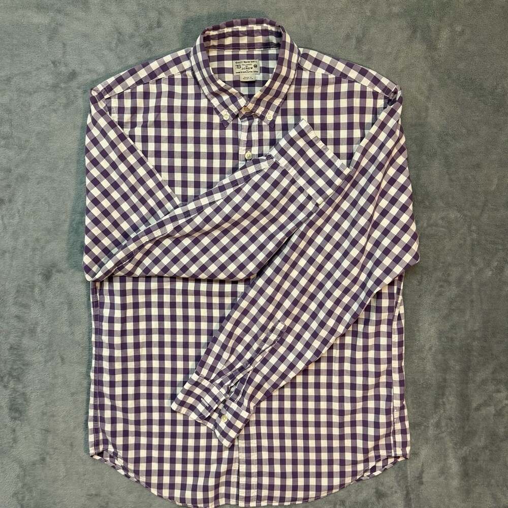 J.Crew Purple and White Checkered Long Sleeve Button Up Shirt Size M